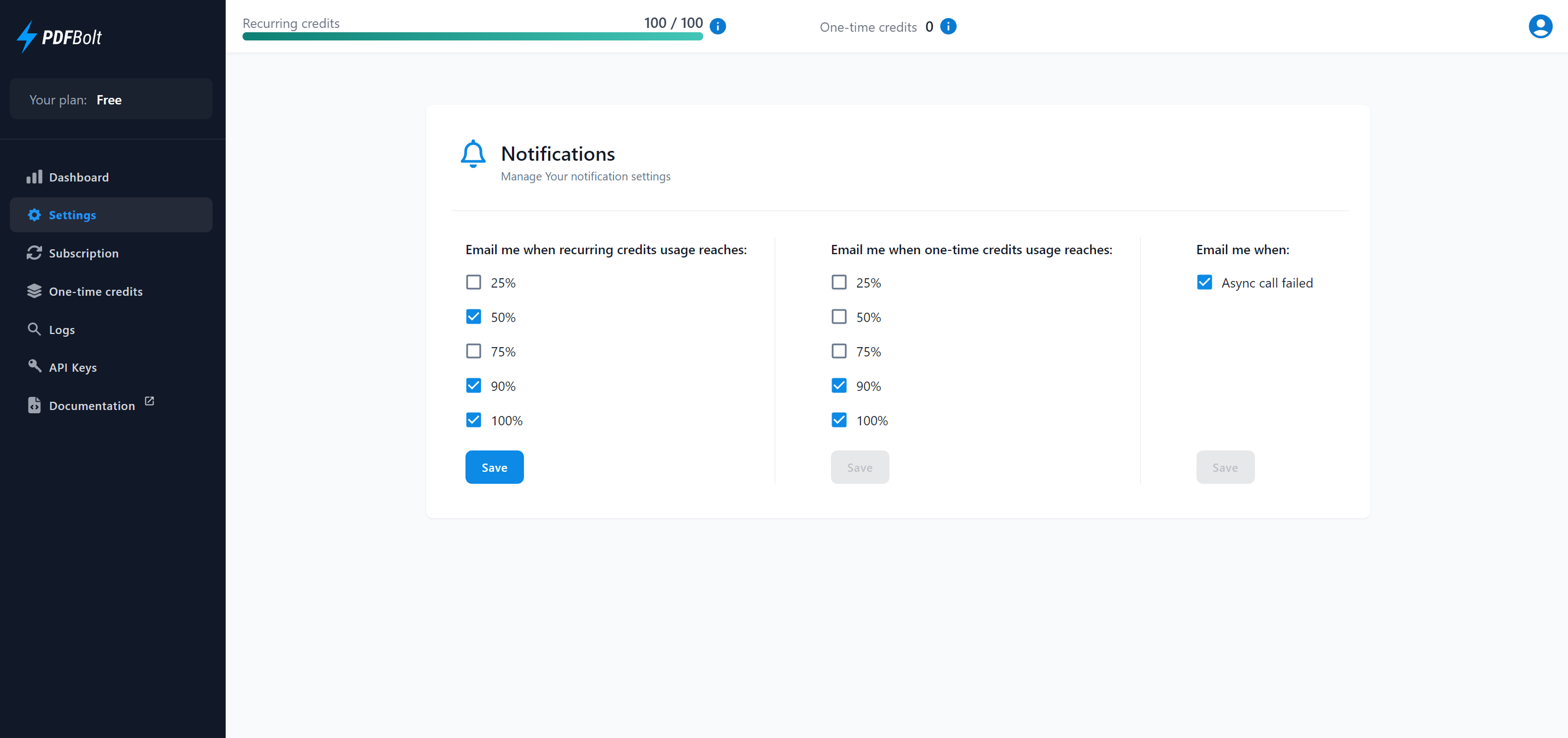 Settings Page